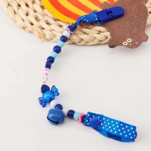 Attache-sucette chaîne avec clochette bleu