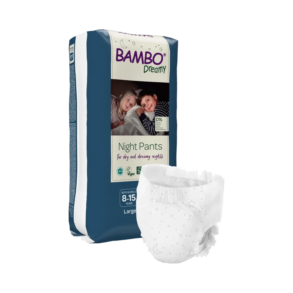 Couches de nuit Bambo Dreamy Large 35-50 kg x10 Pack de 10 culottes de nuit Bambo Nature Dreamy Large pour enfants de 8 à 15 ans