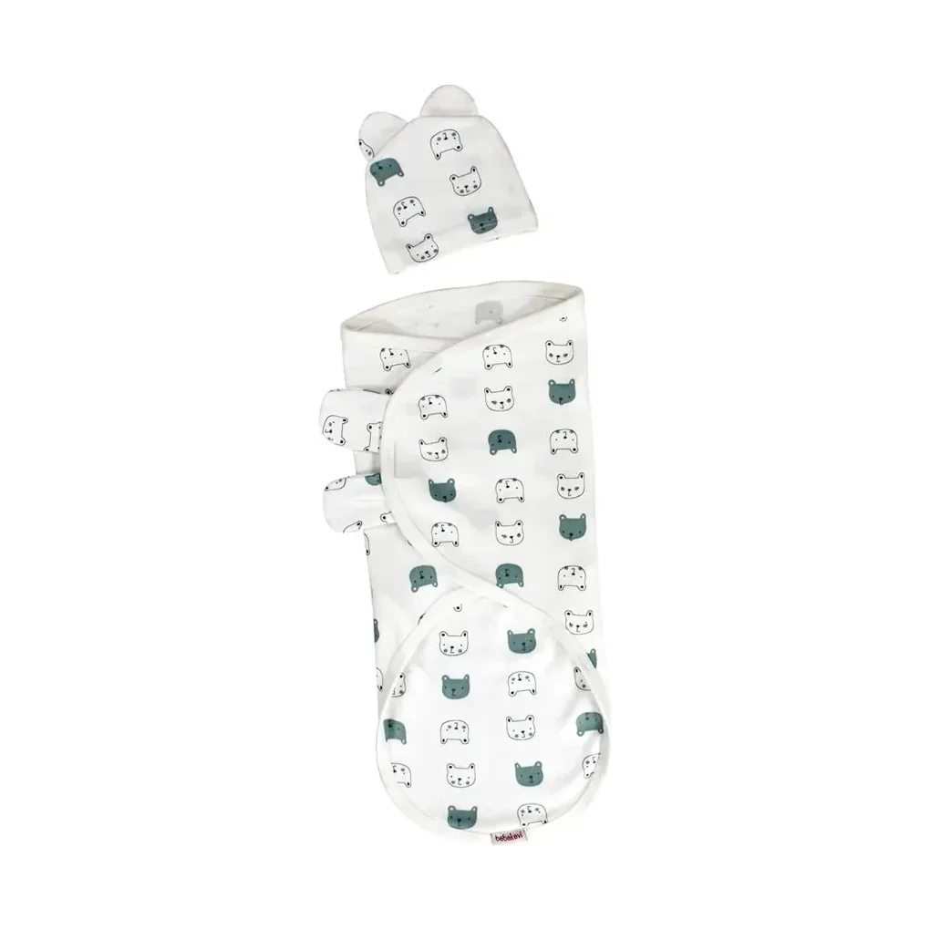 Couverture d’emmaillotage en coton doux avec bonnet Bebekevi بطانية لف من القطن مع قبعة متناسقة من Bebekevi
