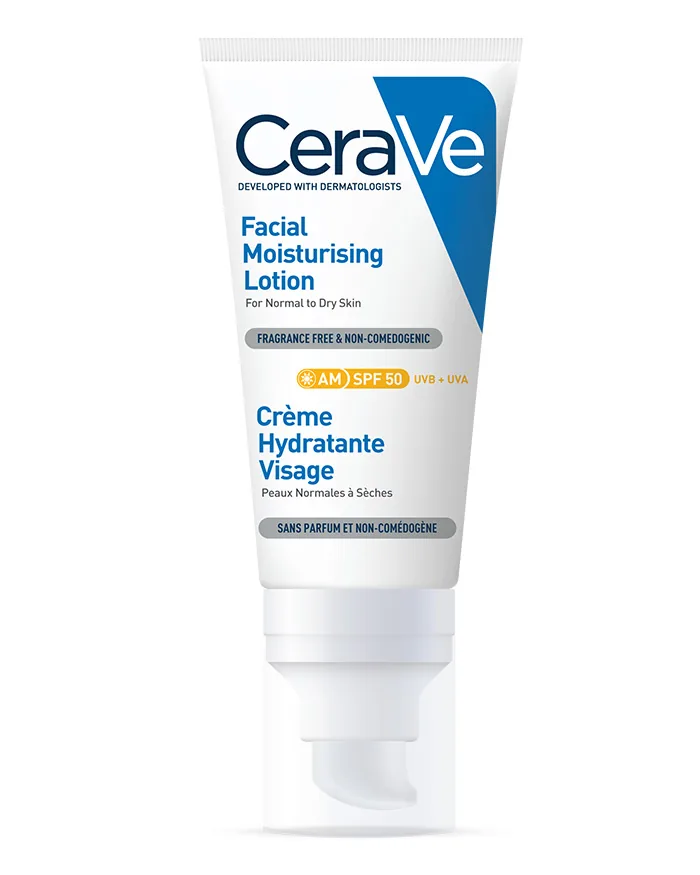 Crème hydratante visage SPF 50 CeraVe 52 ml كريم مرطب للوجه SPF 50 من CeraVe، أنبوب 52 مل
