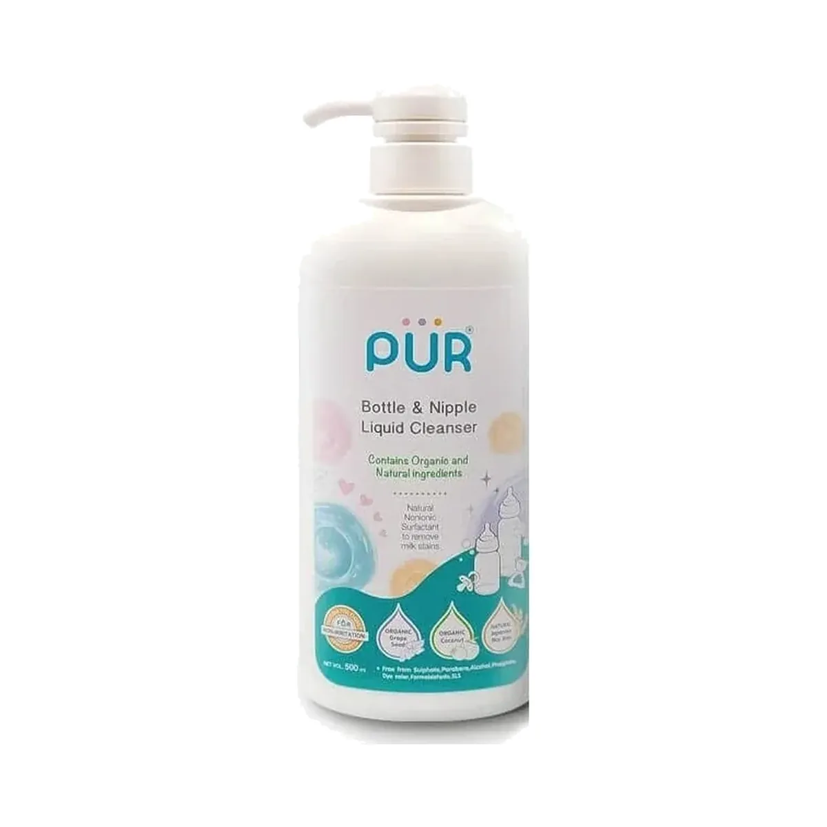 Détergent vaisselle bébé biberons et tétines Pür 500 ml عبوة بمضخة سعة 500 مل من منظف الرضاعات واللهايات السائل Pür