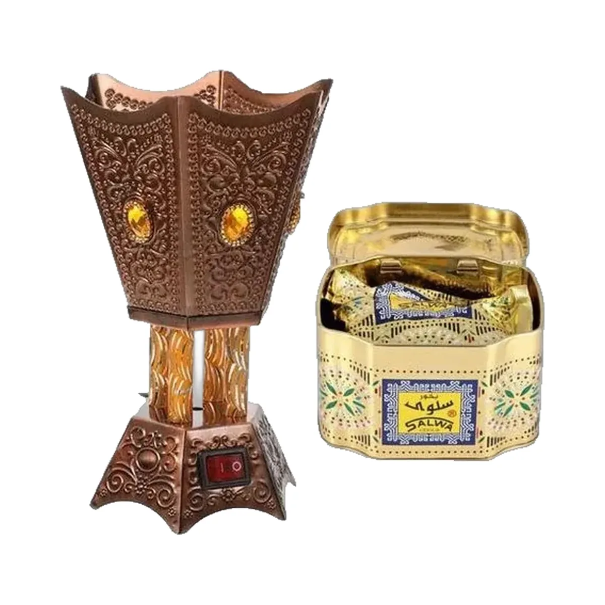 Encensoir électrique lanterne cuivrée + bakhour Salwa 100 g Encensoir électrique lanterne cuivrée + bakhour Salwa 100 g