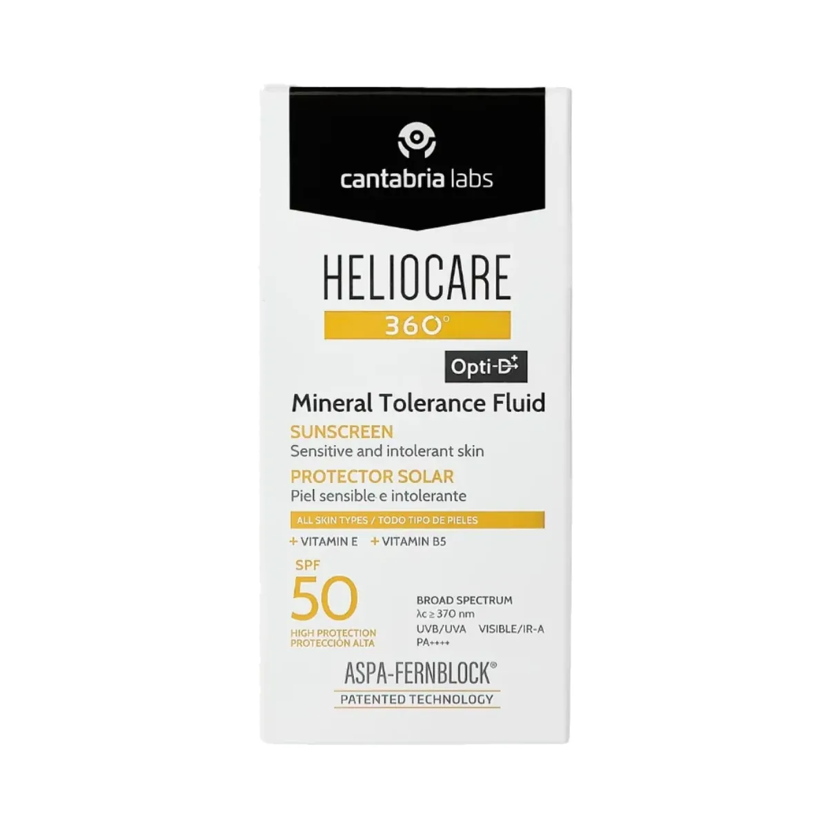 Fluide Heliocare 360° Mineral Tolerance SPF 50 Cantabria Labs 50 ml عبوة 50 مل من سائل Heliocare 360° Mineral Tolerance SPF 50 من Cantabria Labs
