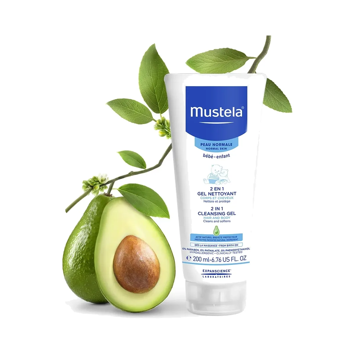 Gel nettoyant 2 en 1 cheveux et corps Mustela 200 ml Flacon de gel nettoyant 2 en 1 cheveux et corps Mustela 200 ml
