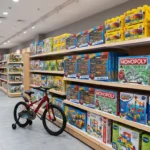Rayon jouets avec boîtes LEGO Classic, Hot Wheels, Monopoly, UNO, VTech Marble Rush et vélo enfant