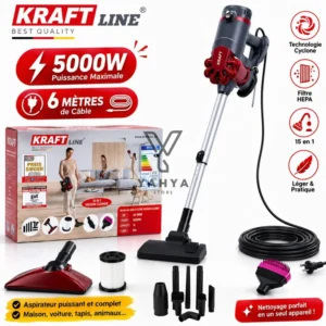 Kraft line 15 en 1, aspirateur à main filaire 5000 W, réservoir 1 L – Kraft line