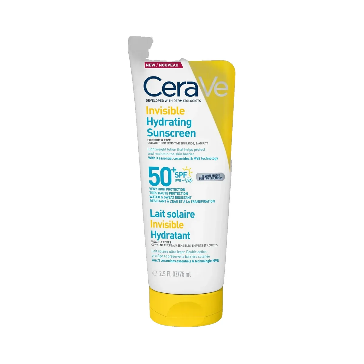Lait solaire invisible hydratant SPF 50+ CeraVe Lait solaire invisible hydratant CeraVe SPF 50+ en 75 ml