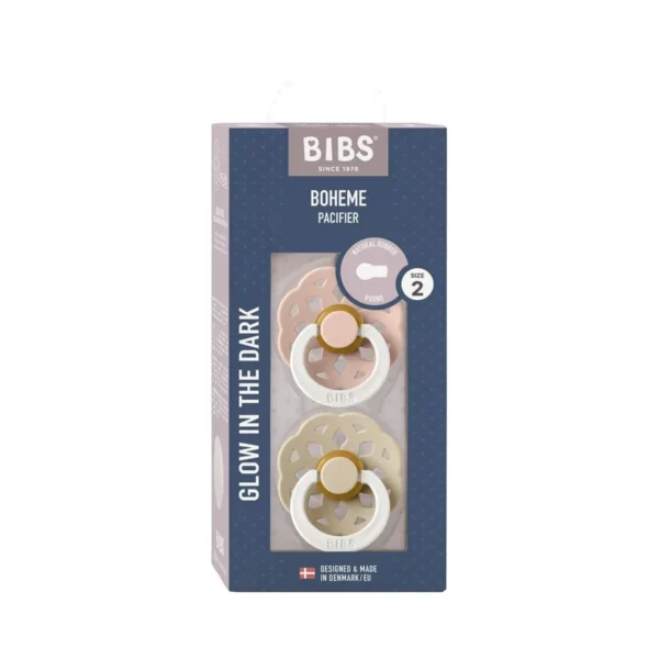Lot de 2 sucettes symétriques Glow Blush / Vanilla Bibs 0-6 mois – emballage