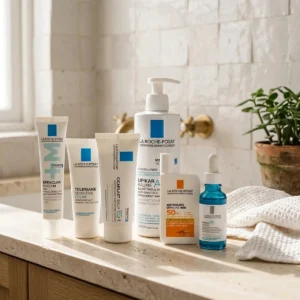 Marques de pharmacie : La Roche-Posay avec Effaclar, Cicaplast, Lipikar, Anthelios et Toleriane