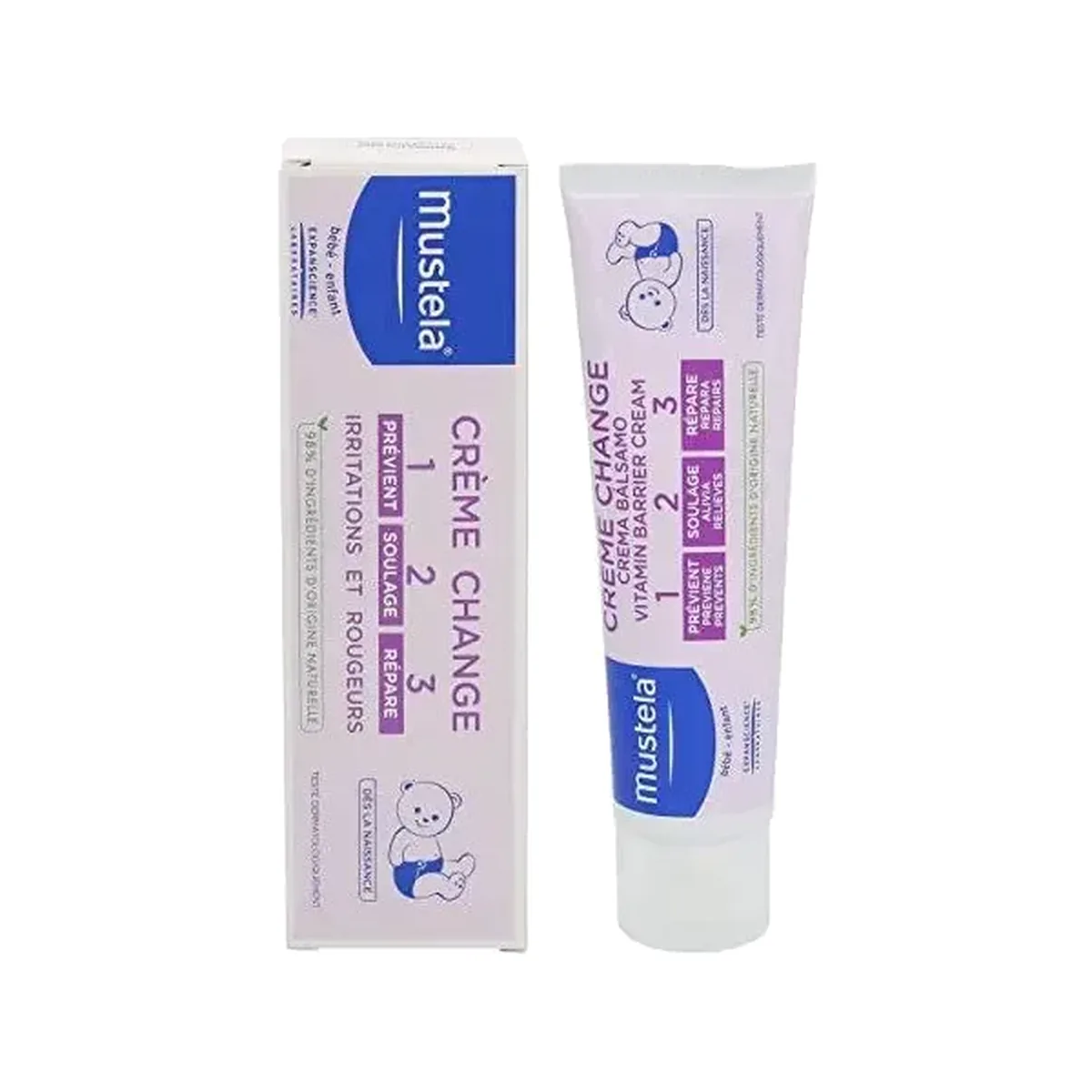 Mustela, crème vitaminée pour le change, tube 100 ml أنبوب 100 مل من كريم تغيير الحفاضات بالفيتامينات من Mustela مع علبته
