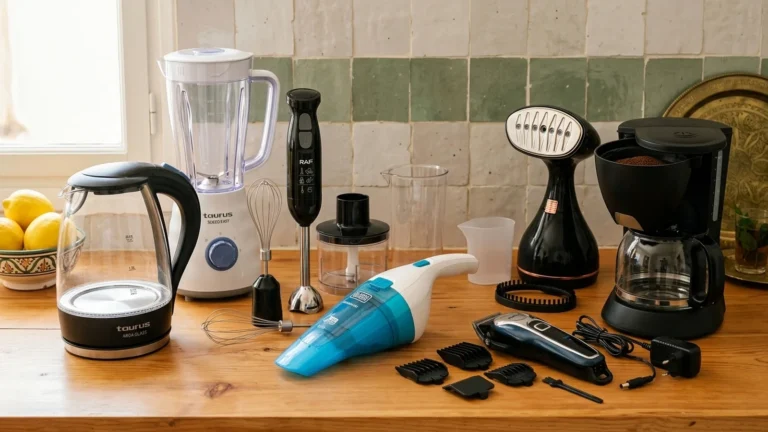 Petit électroménager : aspirateur à main, cafetière, bouilloire, mixeur, défroisseur et tondeuse