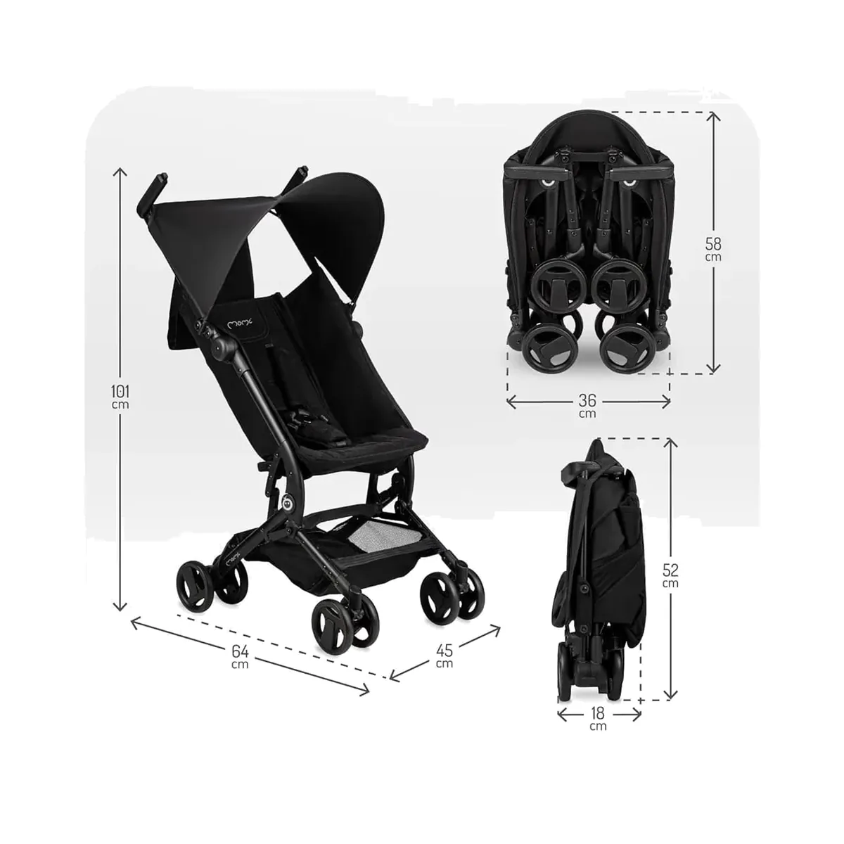 Poussette Original One of One ultra-légère 5,5 kg noire Burbay عربة أطفال Burbay One of One سوداء فائقة الخفة بوزن 5,5 كغ