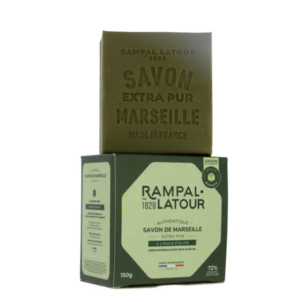 صابون مرسيليا مربع أخضر من Rampal Latour 150 غ – العبوة