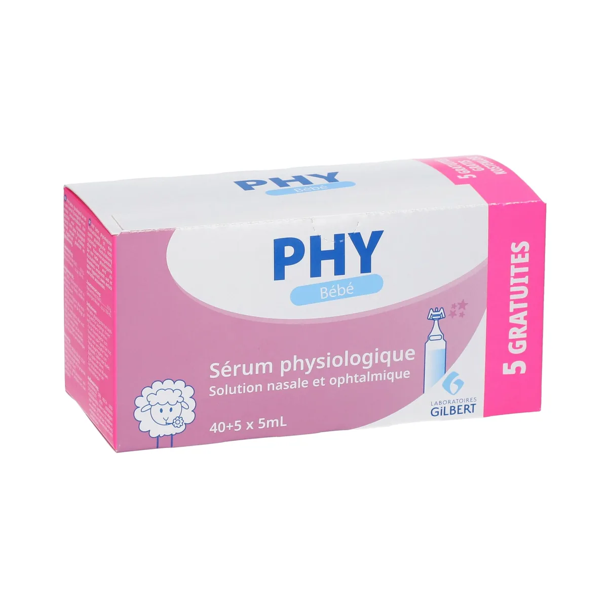 Sérum physiologique bébé PHY Gilbert 40 x 5 ml علبة محلول Gilbert الملحي الفيزيولوجي، 40 جرعة أحادية سعة 5 مل